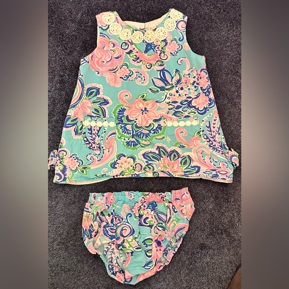 Lilly Pulitzer Shift dress with matching bloomers. 12-18 months. Gently worn.